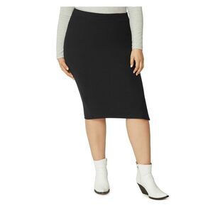 SANCTUARY Womens Black Stretch Ribbed Slitted Pull-on Midi Pencil Skirt Plus 3X